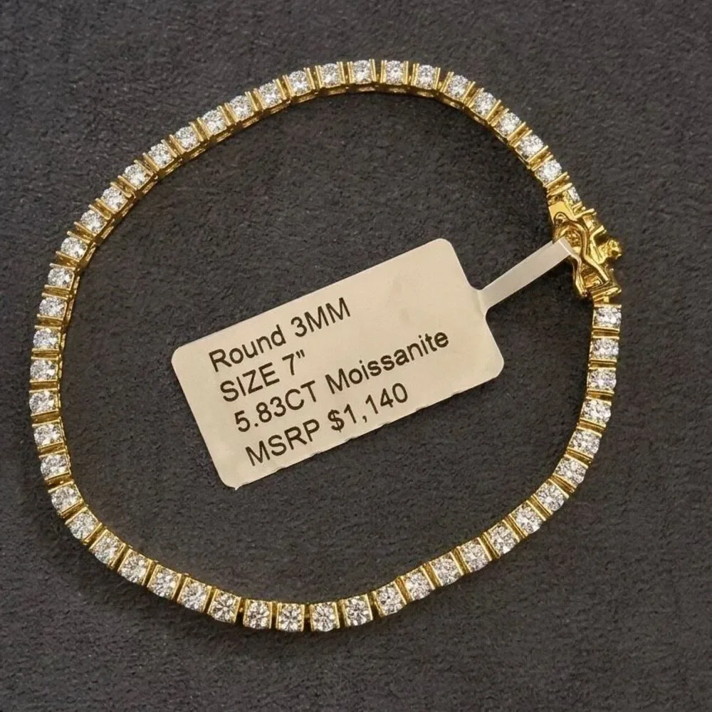 5.83CT Round 3mm Moissanite Tennis Bracelet 14k Gold Vermeil - 7